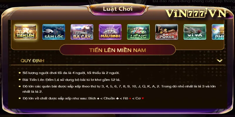 Luật chơi Tiến lên miền nam vin777